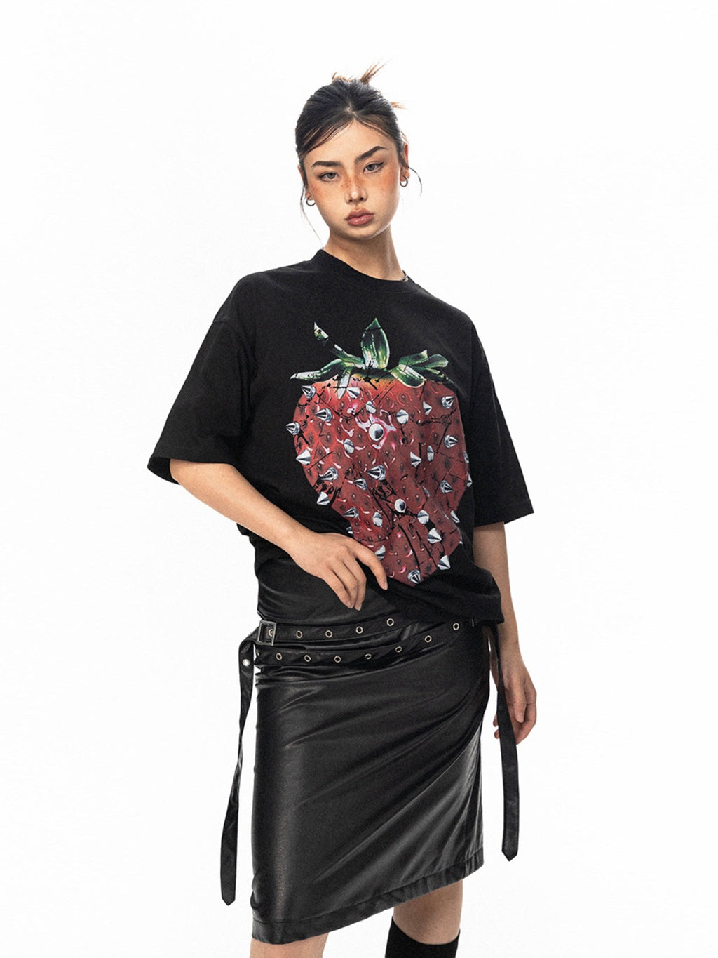 BLACKBB Trendy Niche Three-dimensional Strawberry Print Tee