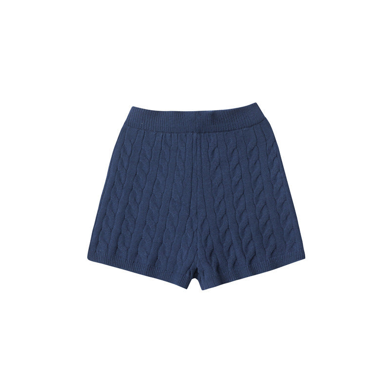 Nariele New Polo Collar Sweater Set Pullover Twist Knitting Shorts Top Set