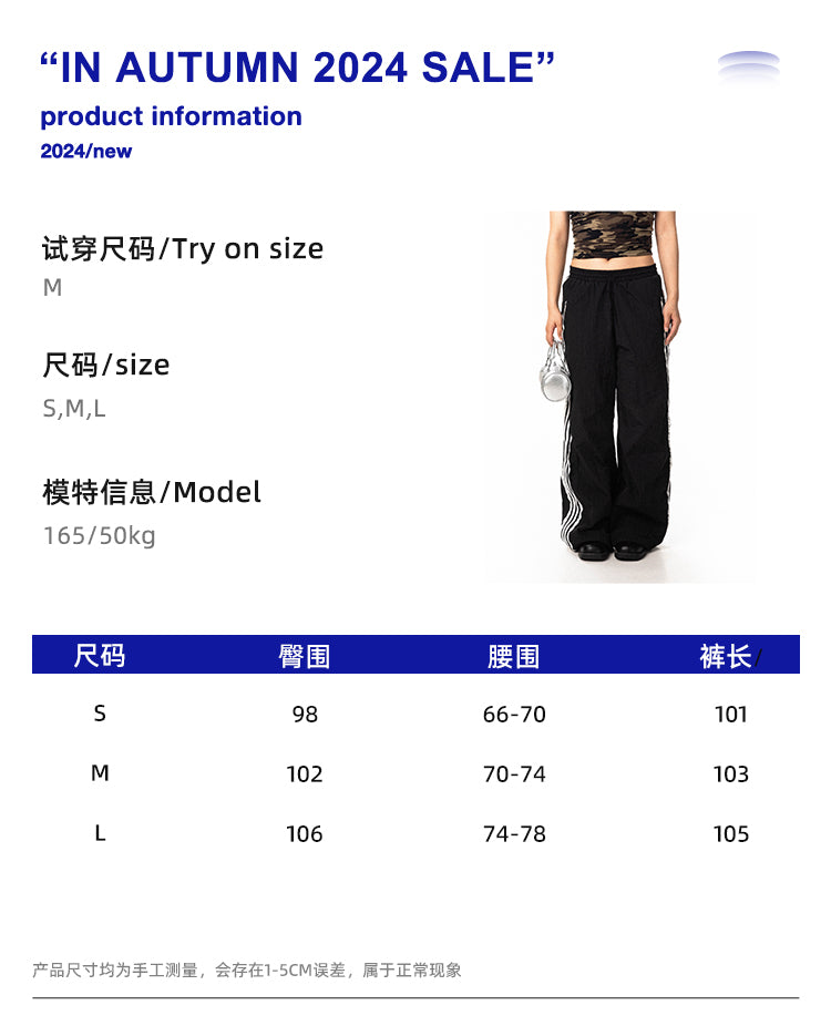 BLACKBB Lace Trim Striped Wide Legs Pants Design