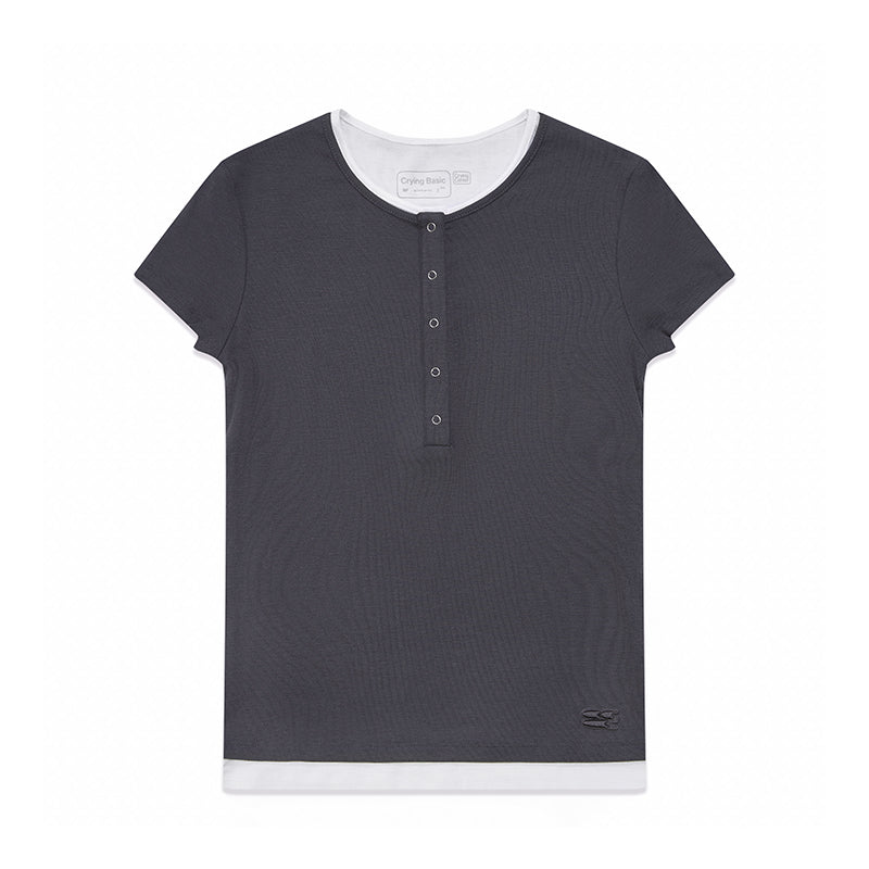 CryingCenter Tricolor Henley Collar Vintage Tee