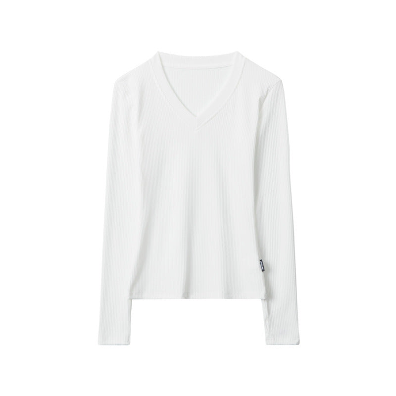 Nariele Deep V Neck Long Sleeve T-Shirt Slim Solid Top