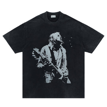 FORGIVNESS  Heavyweight Retro Rock Guitarist Printed Short Sleeve Tee