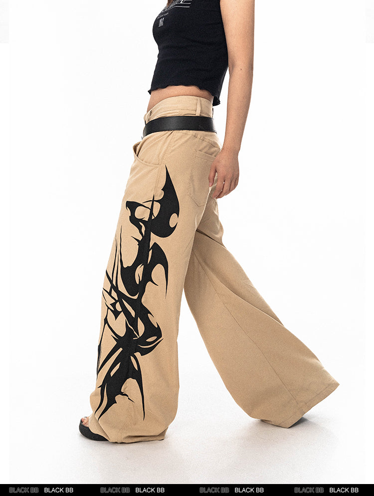 BLACKBB طباعة ميلينيال هوتي منخفضة الارتفاع السراويل واسعة الساق