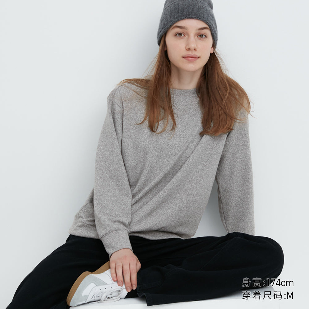 UNIQLO Women's Soft Knit Fleece Crew Neck Tee Long Sleeve