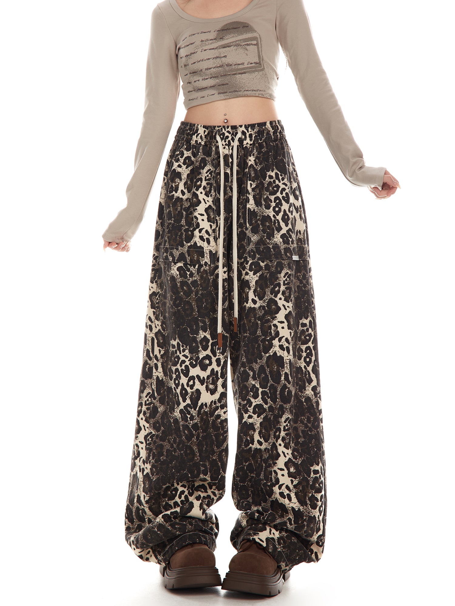 Neresum leopard prints pants cargo pants hip-hop casual loose straight pants