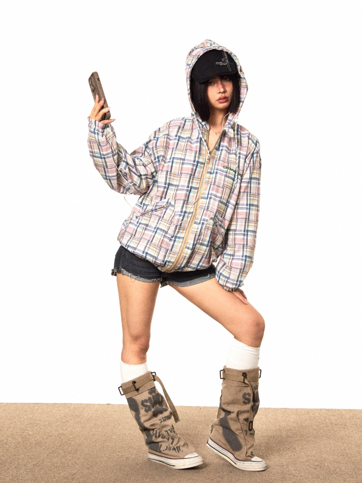 سترة BLACKBB الأمريكية بسحاب منقوشة غير منتظمة