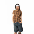 Pre-loved Diagonal Placket Check Skinny Shirt Slim Fit Tee
