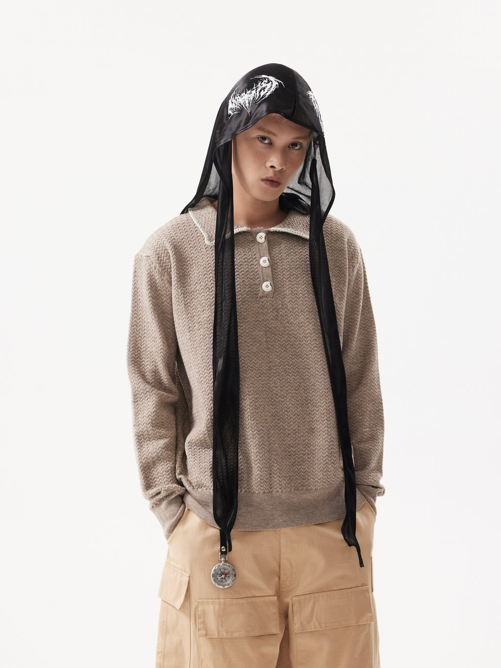 (Clearance) BTSG Rollover Collar Silhouette Sweater