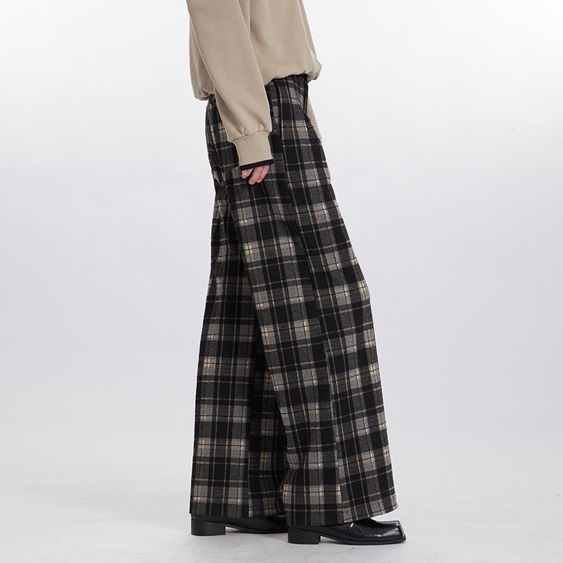 Nariele American Vintage Plaid Pants High Waist Wide Leg Straight Pants