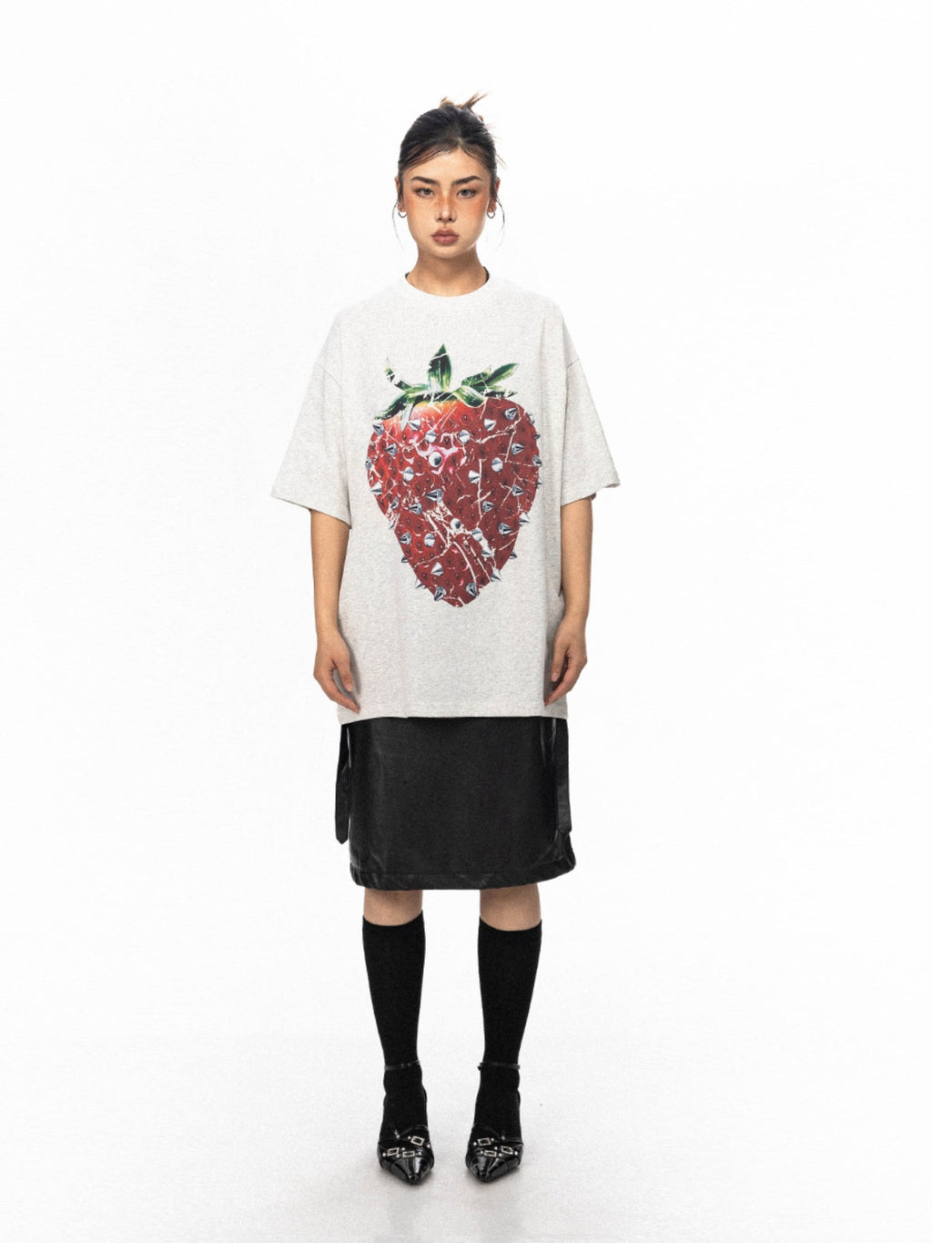 BLACKBB Trendy Niche Three-dimensional Strawberry Print Tee