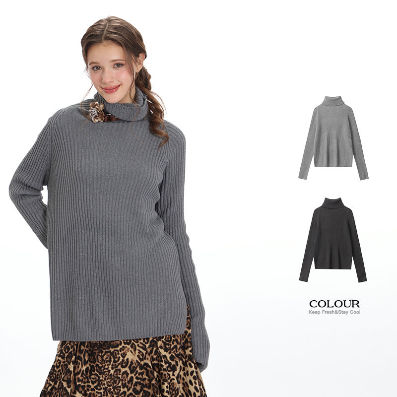 Nariele Slit Hem Turtle Neck Sweet Knit Slim Fit Classic Sweater