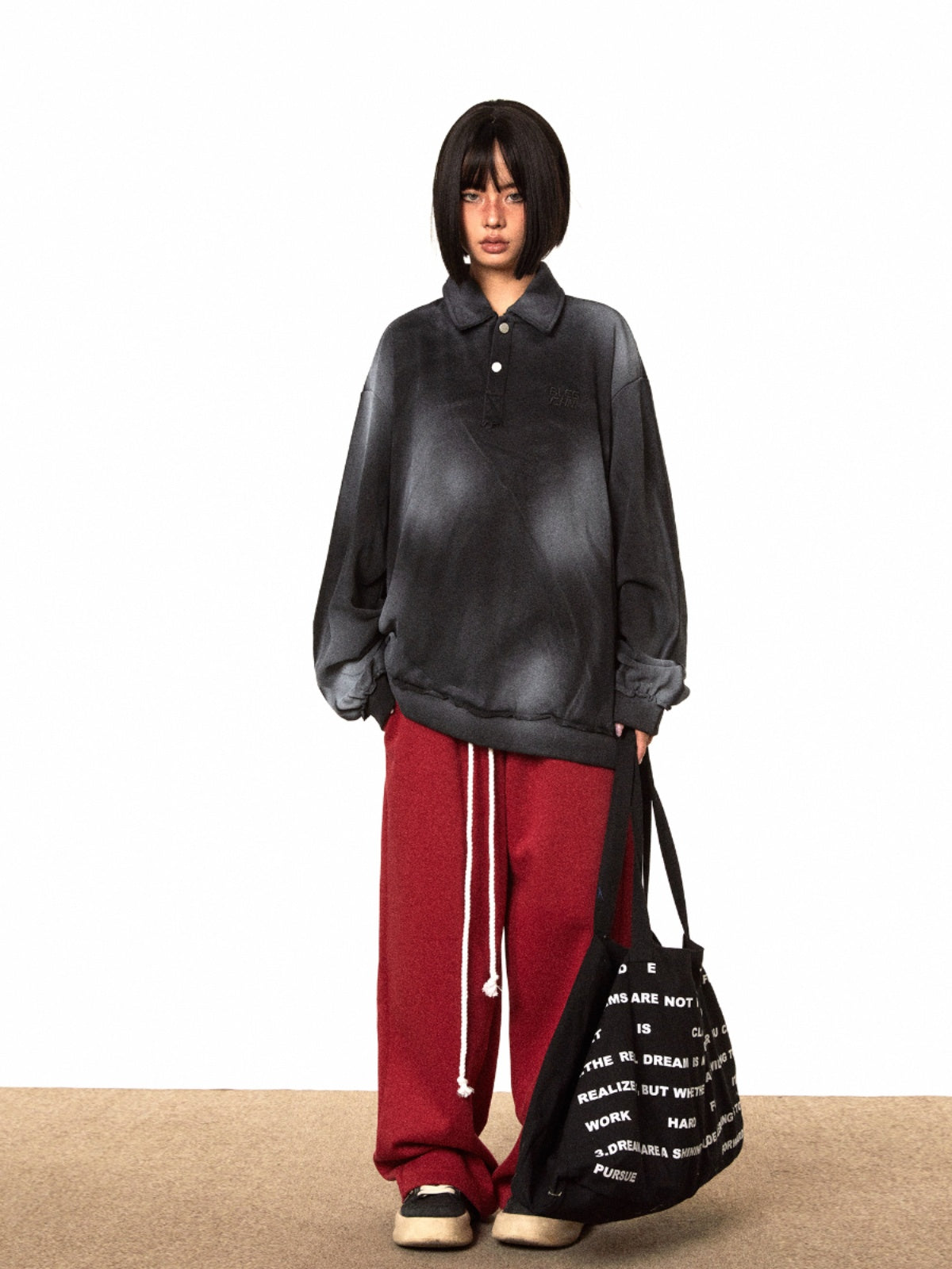 BLACKBB Washed Distressed Dirty Vintage American Tie-Dye Sweat Shirt