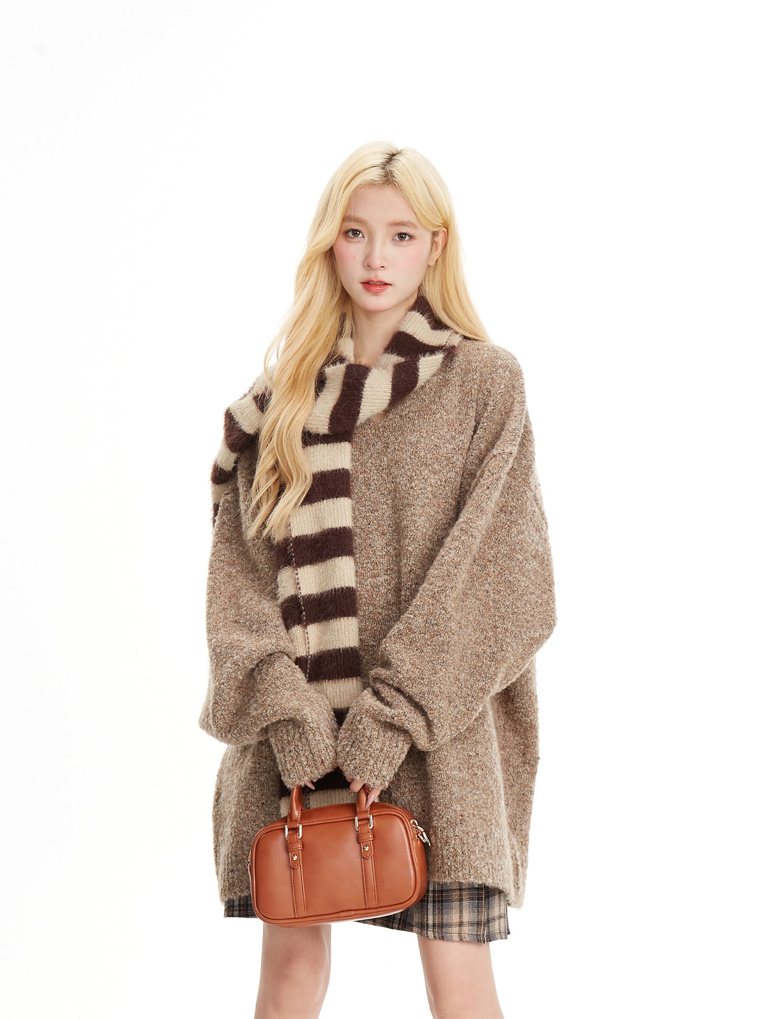 NERESUM Autumn/Winter Sweater Retro Soft Lazy Style V-Neck Loose Oversize Trendy Brand Knit Sweater