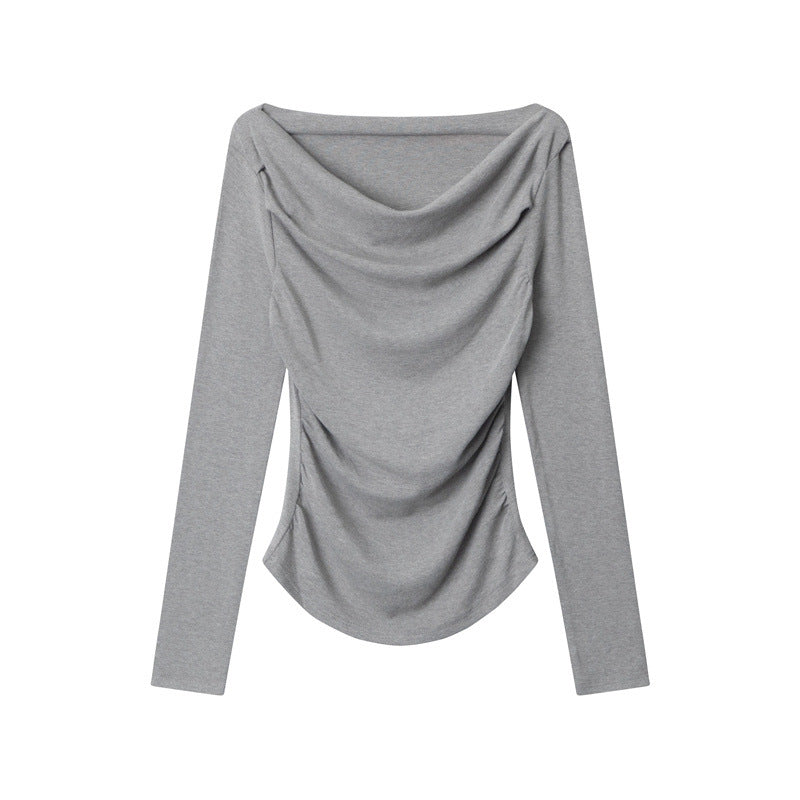 Nariele Wide Neck Long Sleeve T-Shirt Women's Irregular Cropped Babes Top