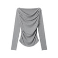 Nariele Wide Neck Long Sleeve T-Shirt Women's Irregular Cropped Babes Top