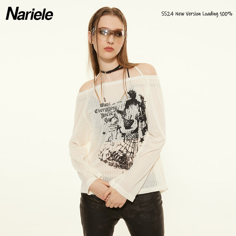 Nariele  Print Sweet Cool Slim Long Sleeve Halter Top