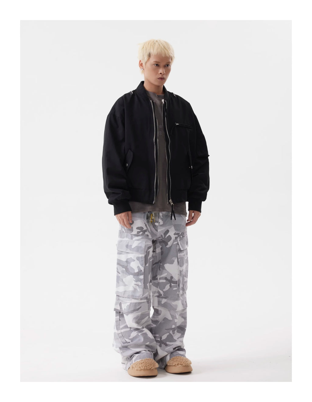 BTSG Heavy Duty Double Zipper Multi Pocket Cropped Bomber Jacket