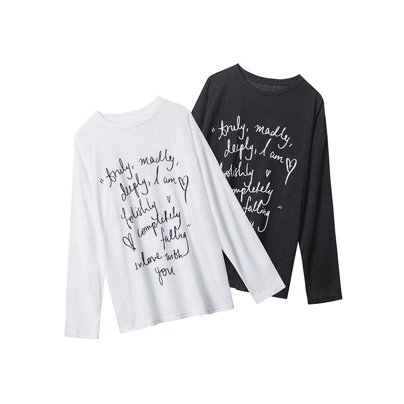 Nariele Oversize Letter Print Light Loose Long Sleeves T-Shirt