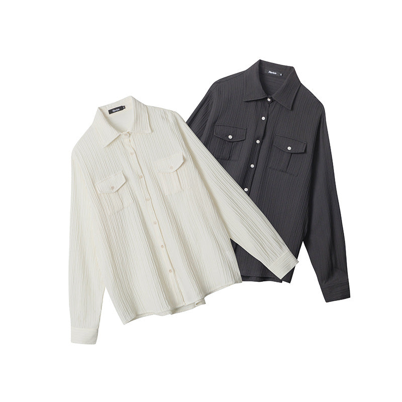 Nariele New Niche Elegant Roll-Neck Shirt Women's Loose Top Long Sleeve Design Shirts