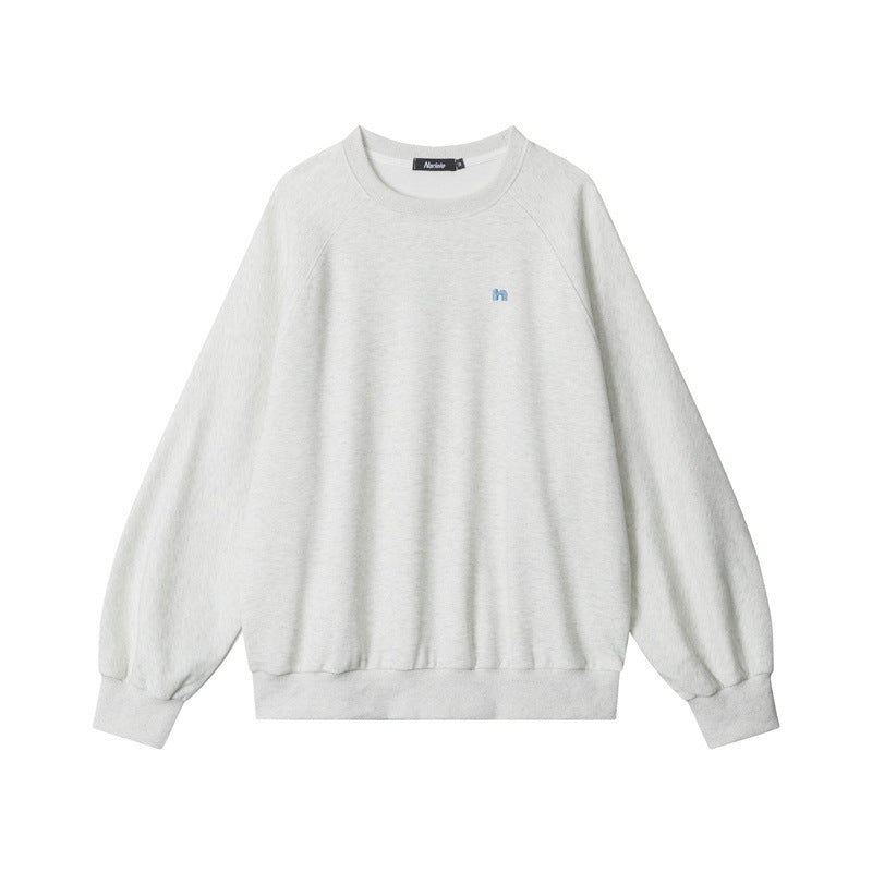 Nariele Unisex College Style Letter Embroidery Round Neck Sweatshirt Loose Couple Sweatshirt