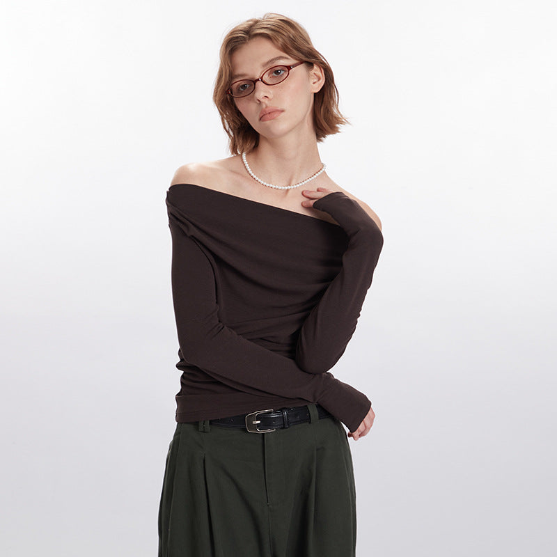 Nariele Wide Neck Long Sleeve T-Shirt Women's Irregular Cropped Babes Top