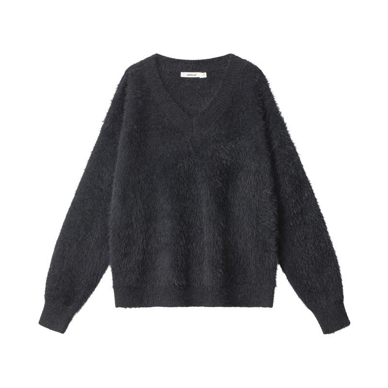 Nariele Trendy V Neck Loose Fluffy Knit Pullover Gentle Pullover Sweater