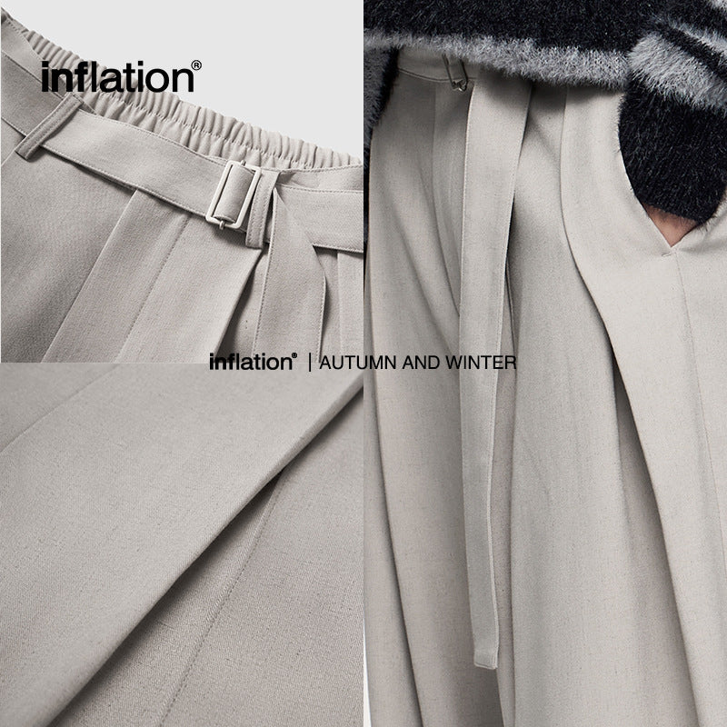 INF men's blended wide-leg trousers Korean style draped loose Pants