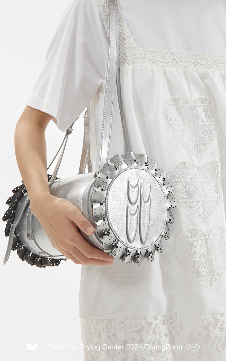 CryingCenter silver-toned leather lace cylinder shoulder cross-body bag