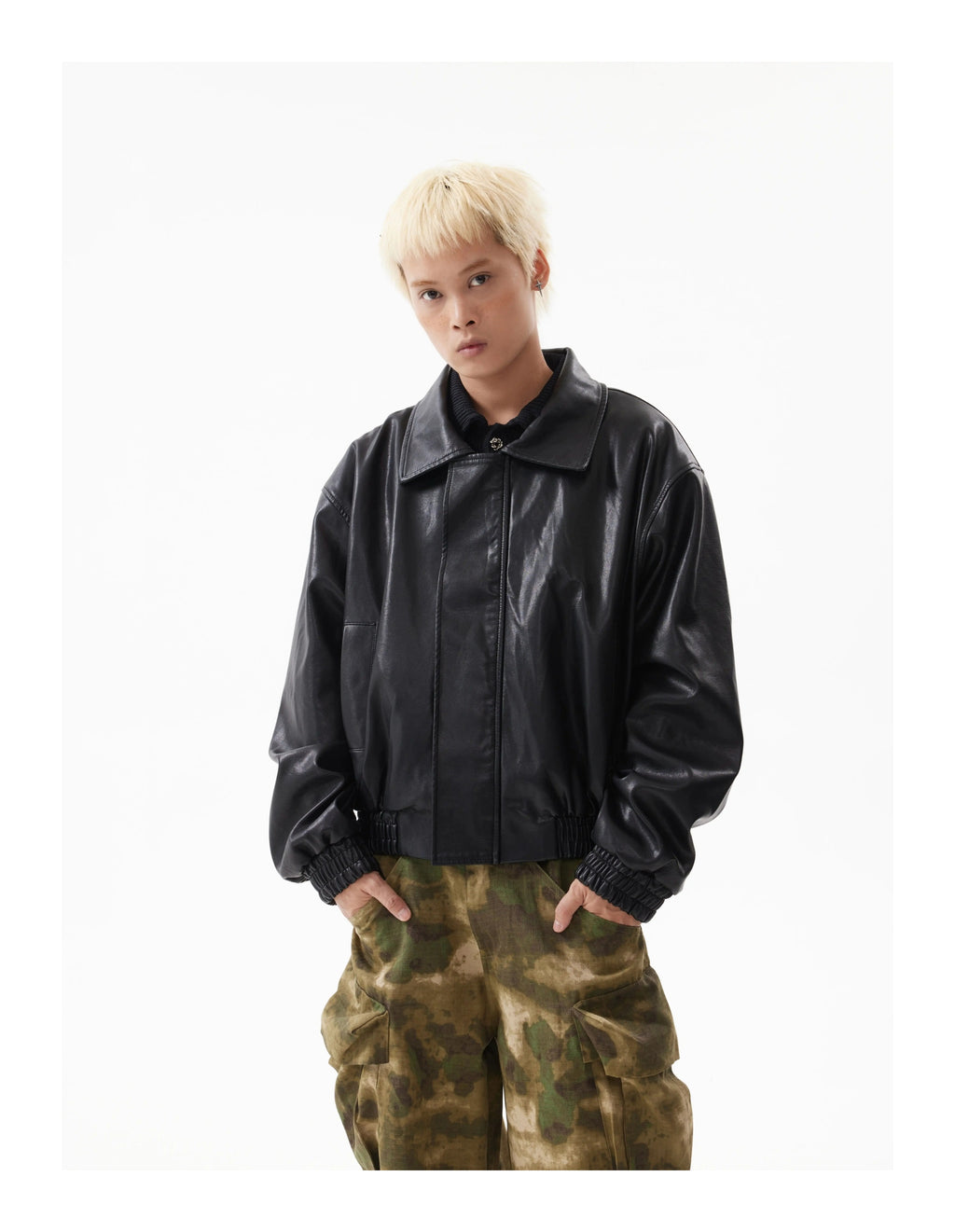 BTSG Lux Cropped Silhouette Leather Jacket