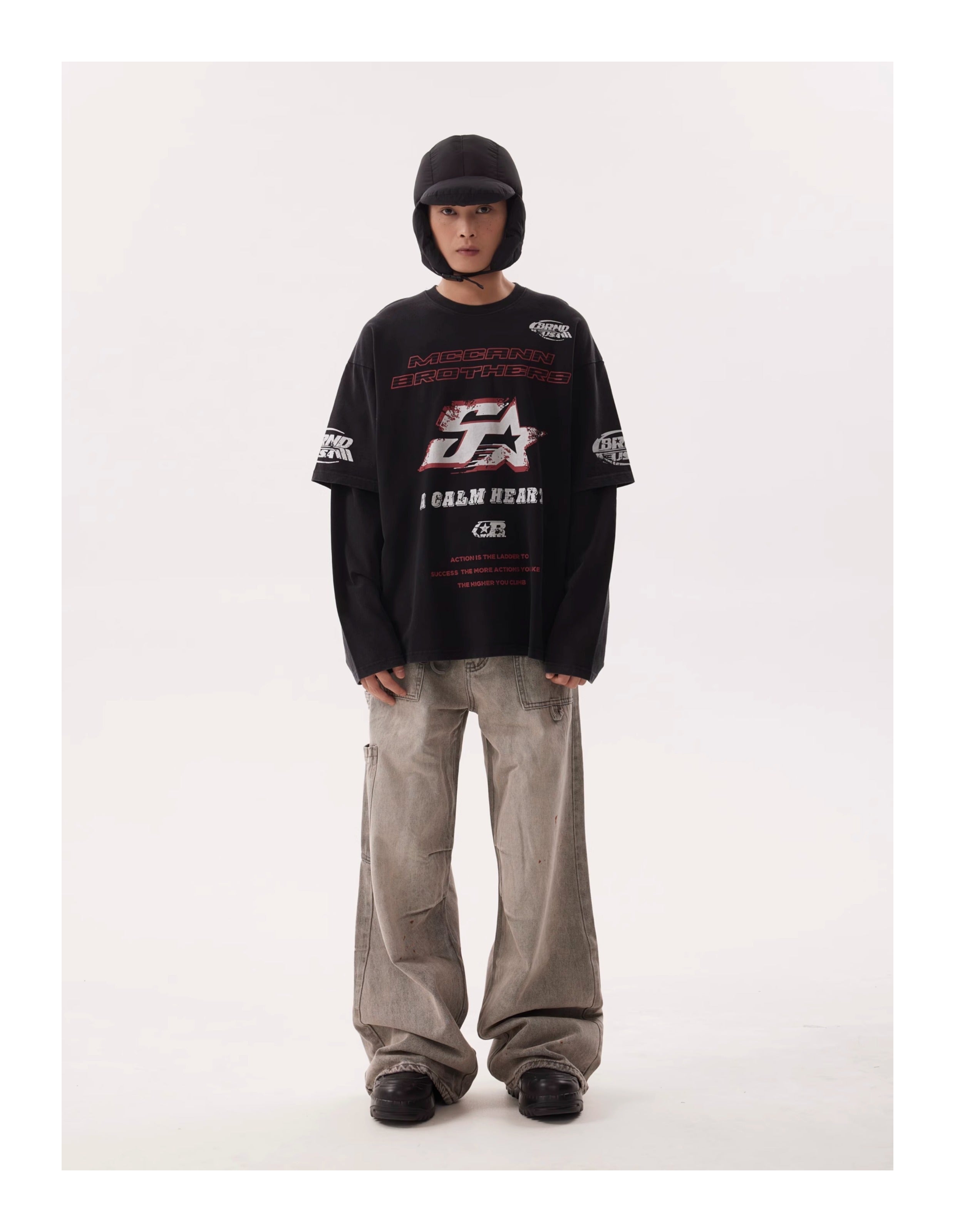 BTSG Dirty Stained Racing Fake Two Long Sleeve Tee