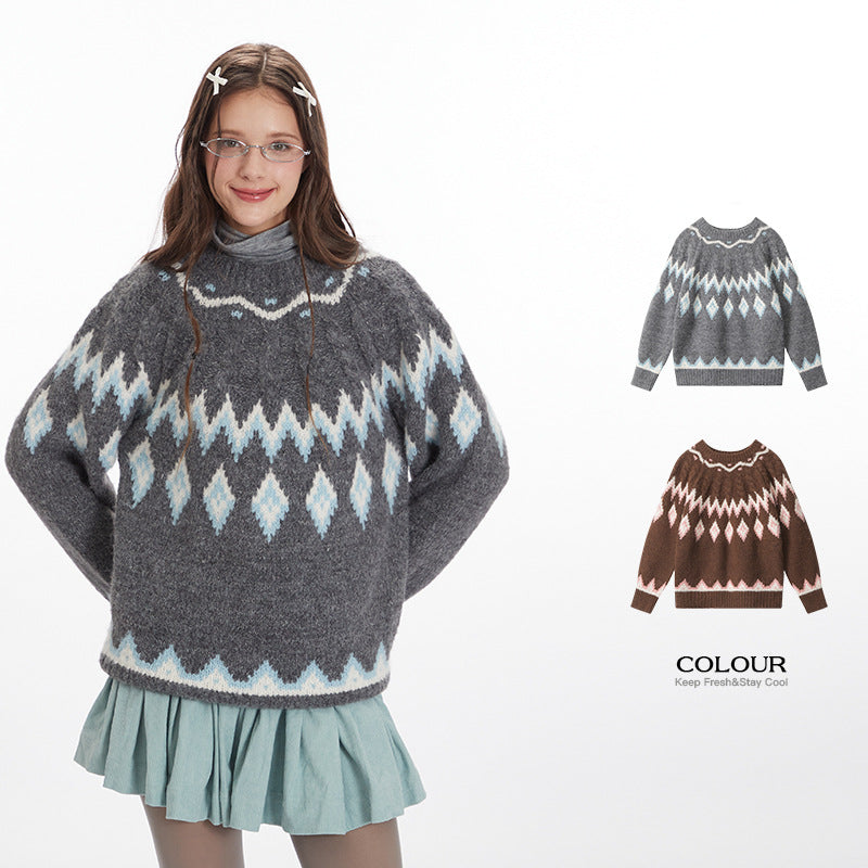 Nariele Fall/Winter crewneck sweater American vintage loose casual knitwear