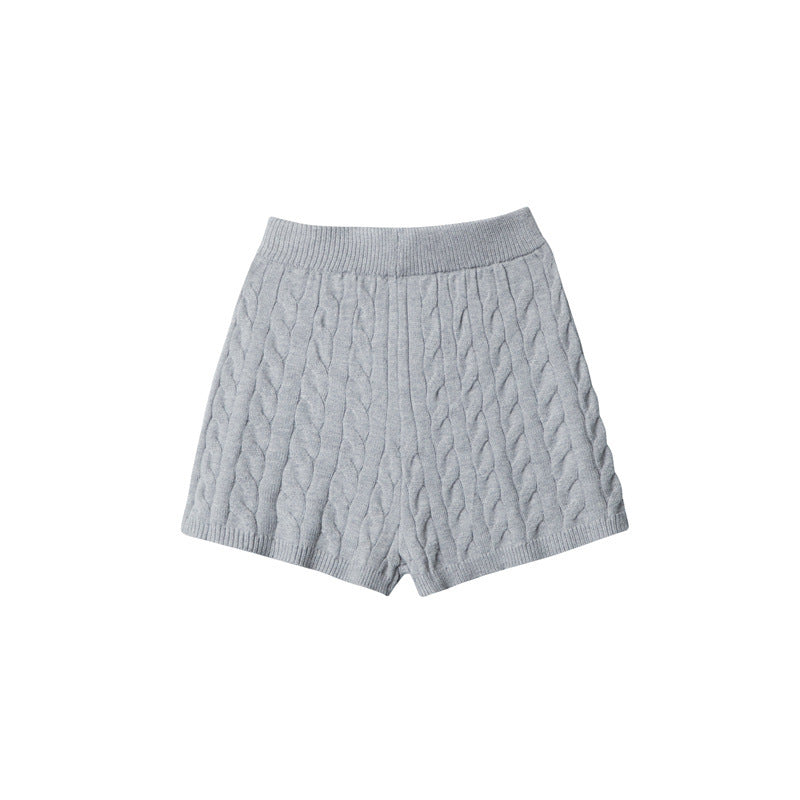 Nariele New Polo Collar Sweater Set Pullover Twist Knitting Shorts Top Set