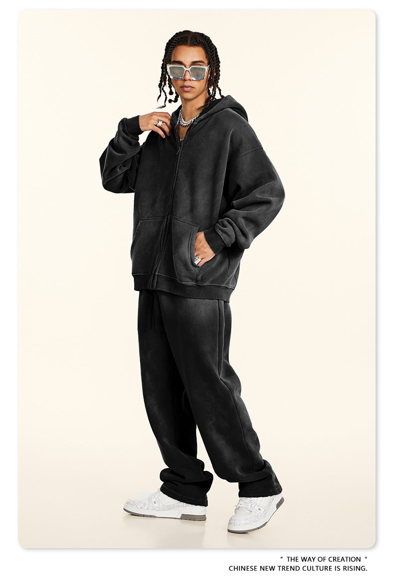 BE Washed Fleece Hooded  Zip Jacket