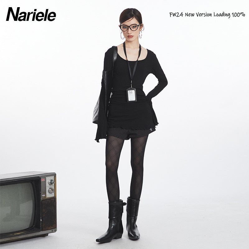 Nariele Thin Ruffle Design Bell Sleeve Sweet Babes Irregular Slim Long Sleeve Top