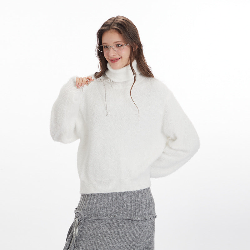 Nariele Solid Color Turtle neck Sweater Loose Fluffy Sweater