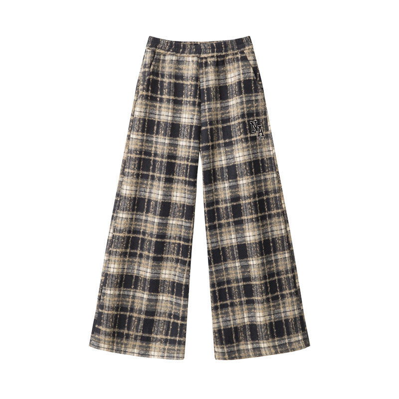 Nariele High Waist Casual Pants Casual Plaid Trendy Loose Wide Leg Pants