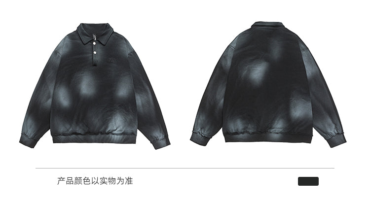 BLACKBB Washed Distressed Dirty Vintage American Tie-Dye Sweat Shirt