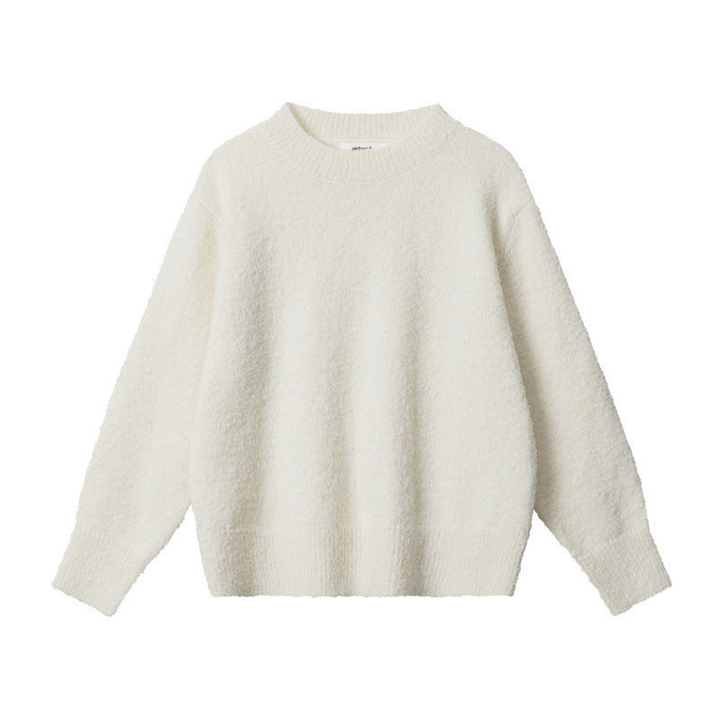 Nariele New Round Neck Long Sleeve Sweater Pullover Knit Sweater Lazy Top Loose
