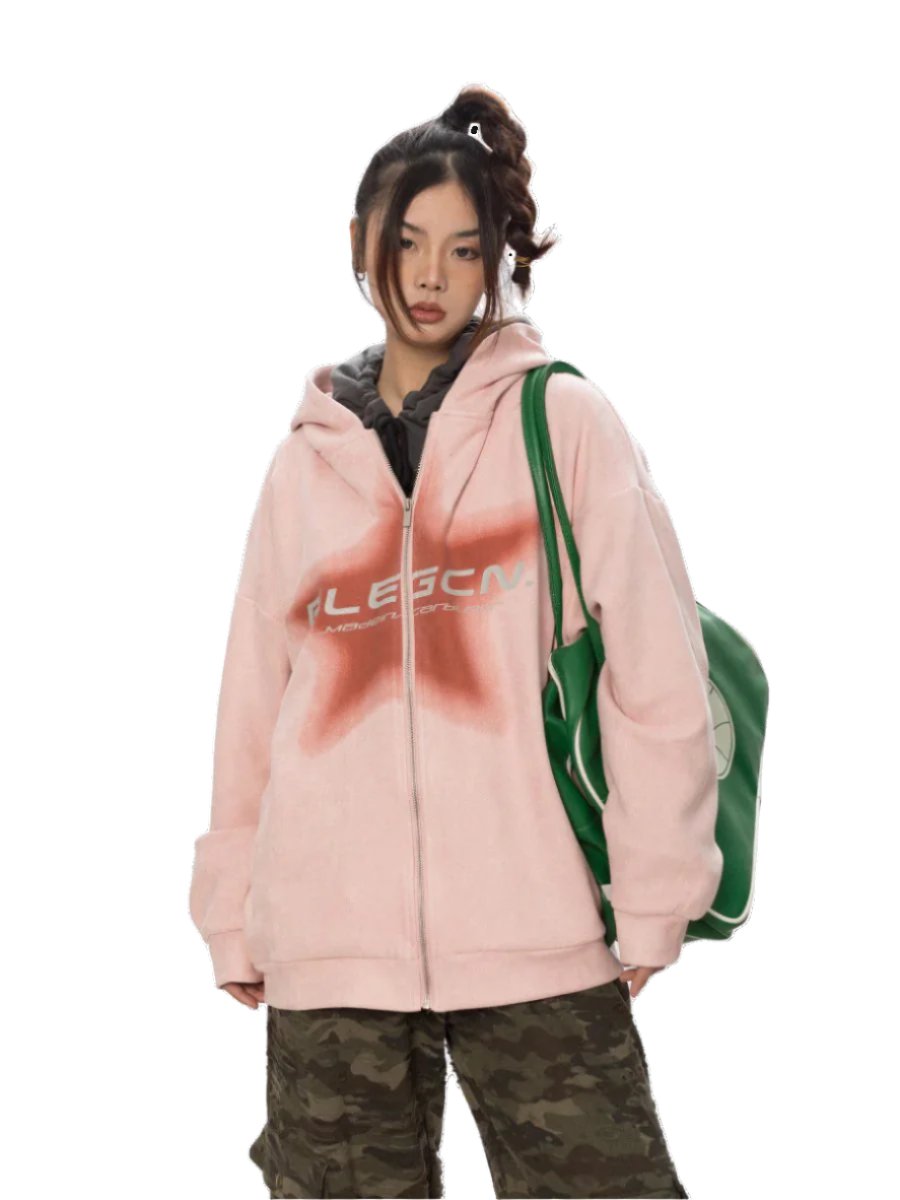 سترة BLACKBB American Vintage Star Print من جلد الغزال بسحاب لأعلى