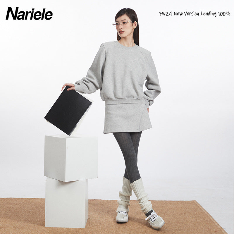Nariele Round Neck Solid Color Pullover Sweet Short Sweatshirt