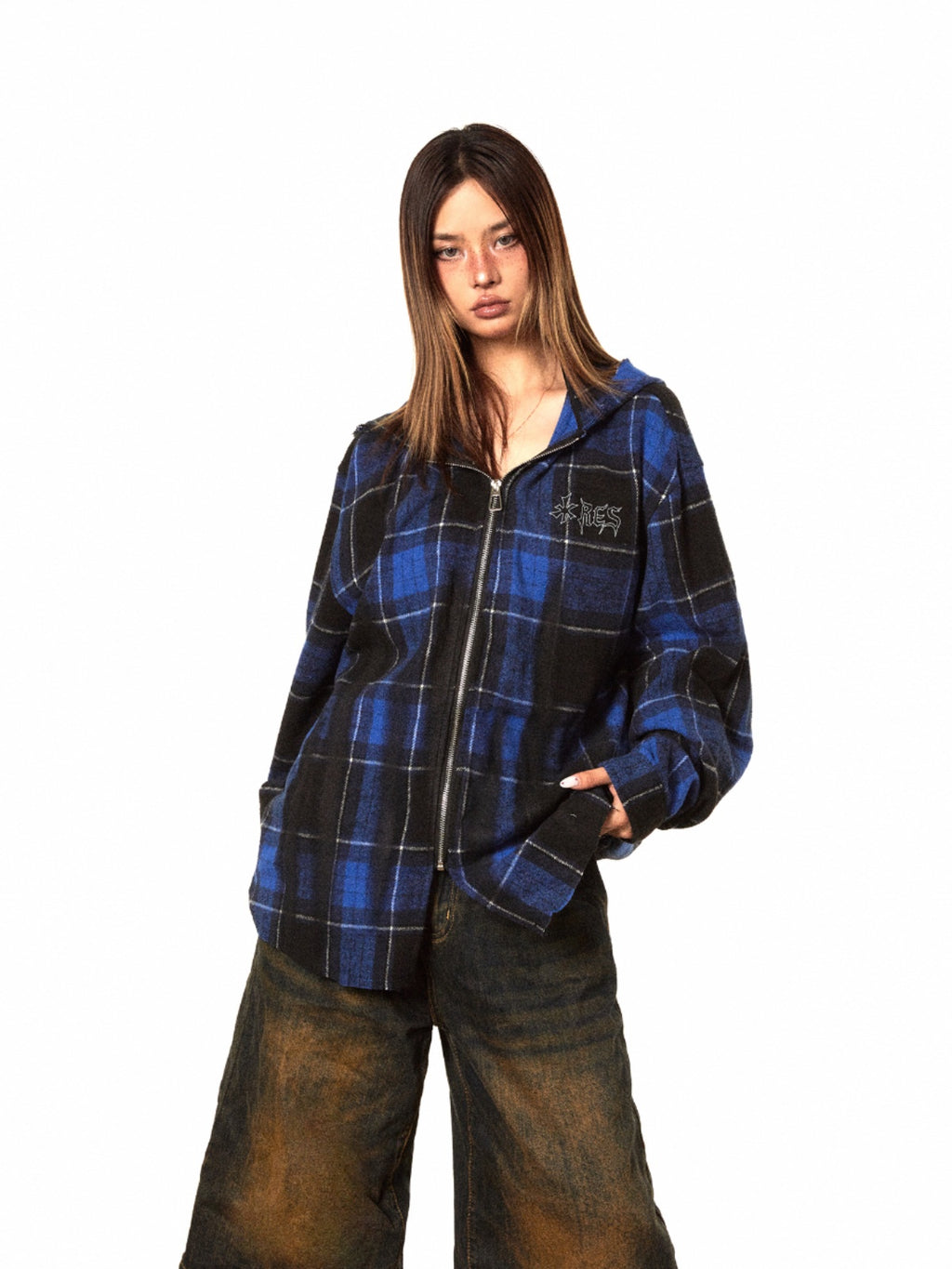 BLACKBB Gothic Print American High Street Zipper Up Jacket