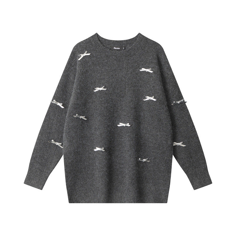 Nariele Sweet style round neck pullover knit loose  retro sweater