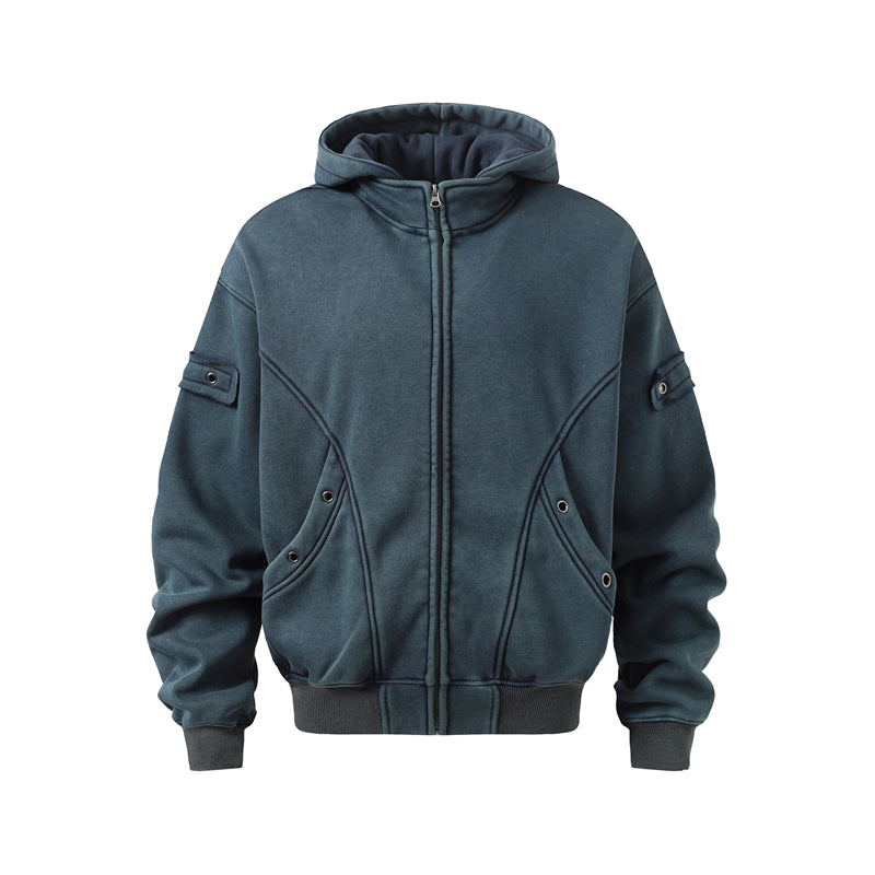 BTSG Fried Color Deconstruction Silhouette Fleece Hooded Jacket