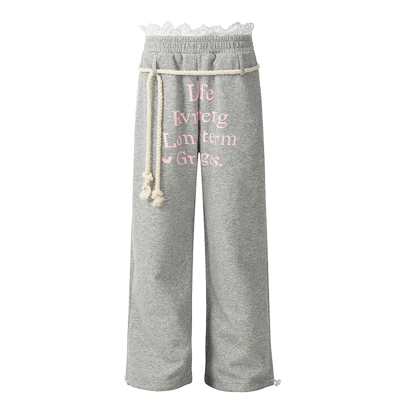 NERESUM Retro Jazz Dance Hip Hop Sweatpants Lace Stitched Strap Casual Pants