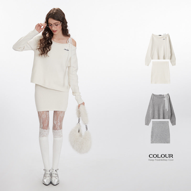 Nariele loose neckline streamer design cropped sweater