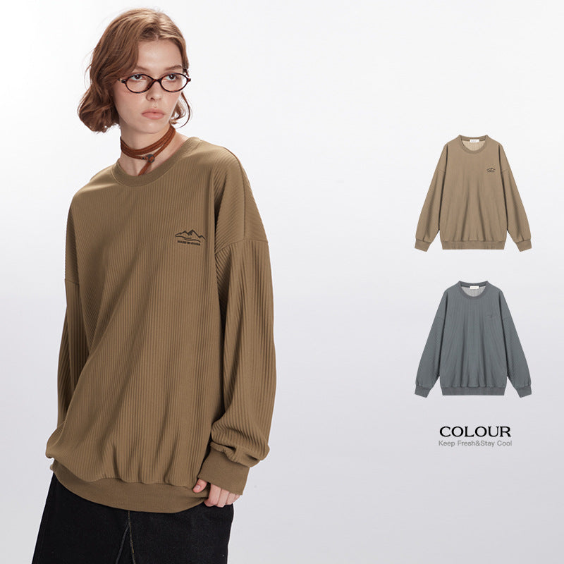 Nariele Loose Long Sleeve Crew Neck Sweatshirt Embroidery New Vintage Top
