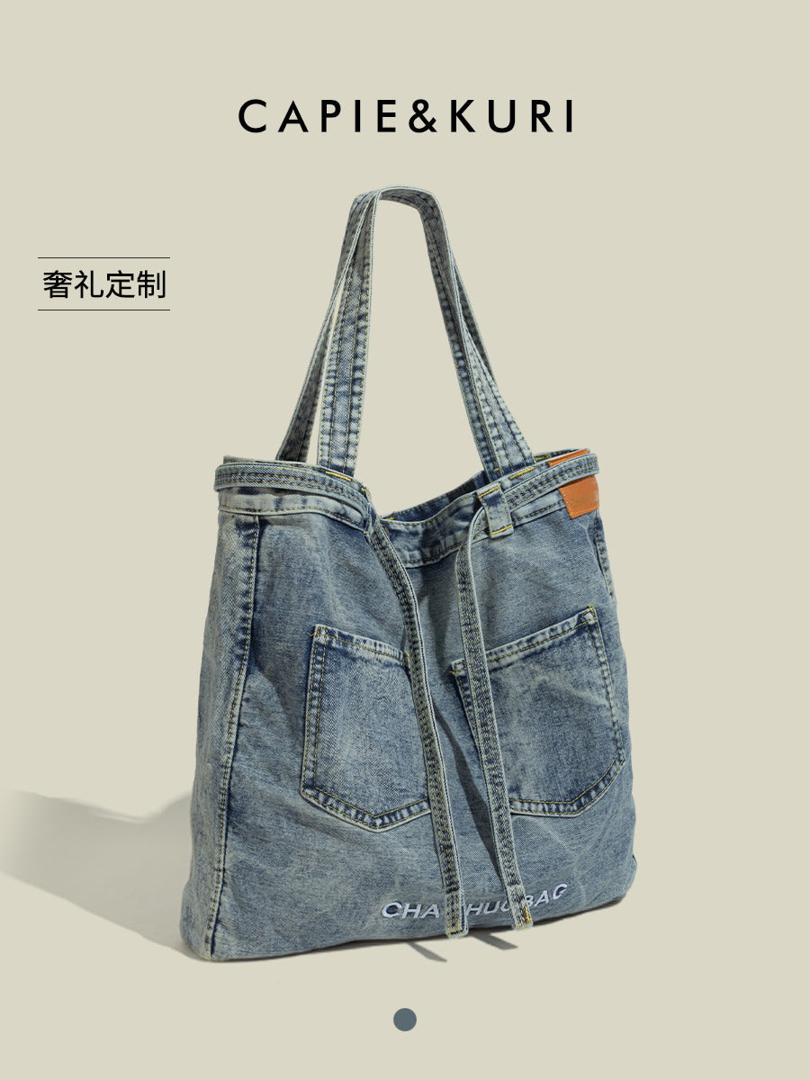 CAPIE&KURI Original Denim Tote Bag Women's New Large Capacity Commuter Tote Bag