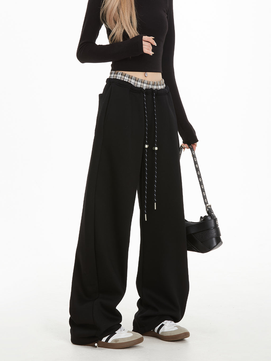 NERESUM Loose Sweatpants Double Waist Drawstring Straight Casual Pants