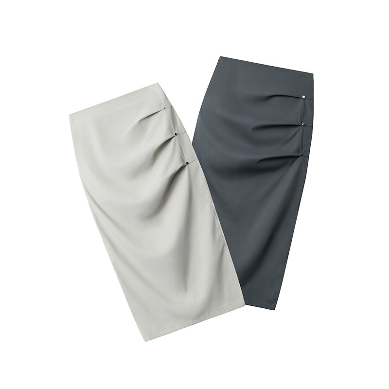 Nariele Retro Ruffle Design Side Slit Midi Long Skirt