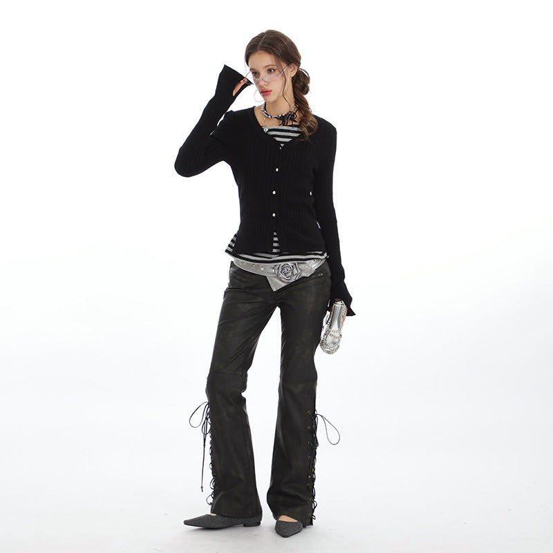 Nariele French Style Long Sleeve Knitted Cardigan Slim Fits Sweater